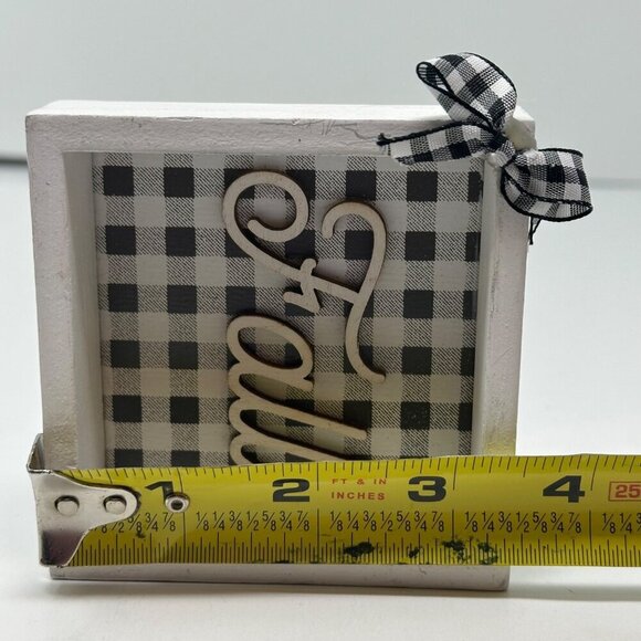 Mini Fall Buffalo Plaid Wood Sign Farmhouse Decor Black White Gingham Bow Autumn - Picture 5 of 8